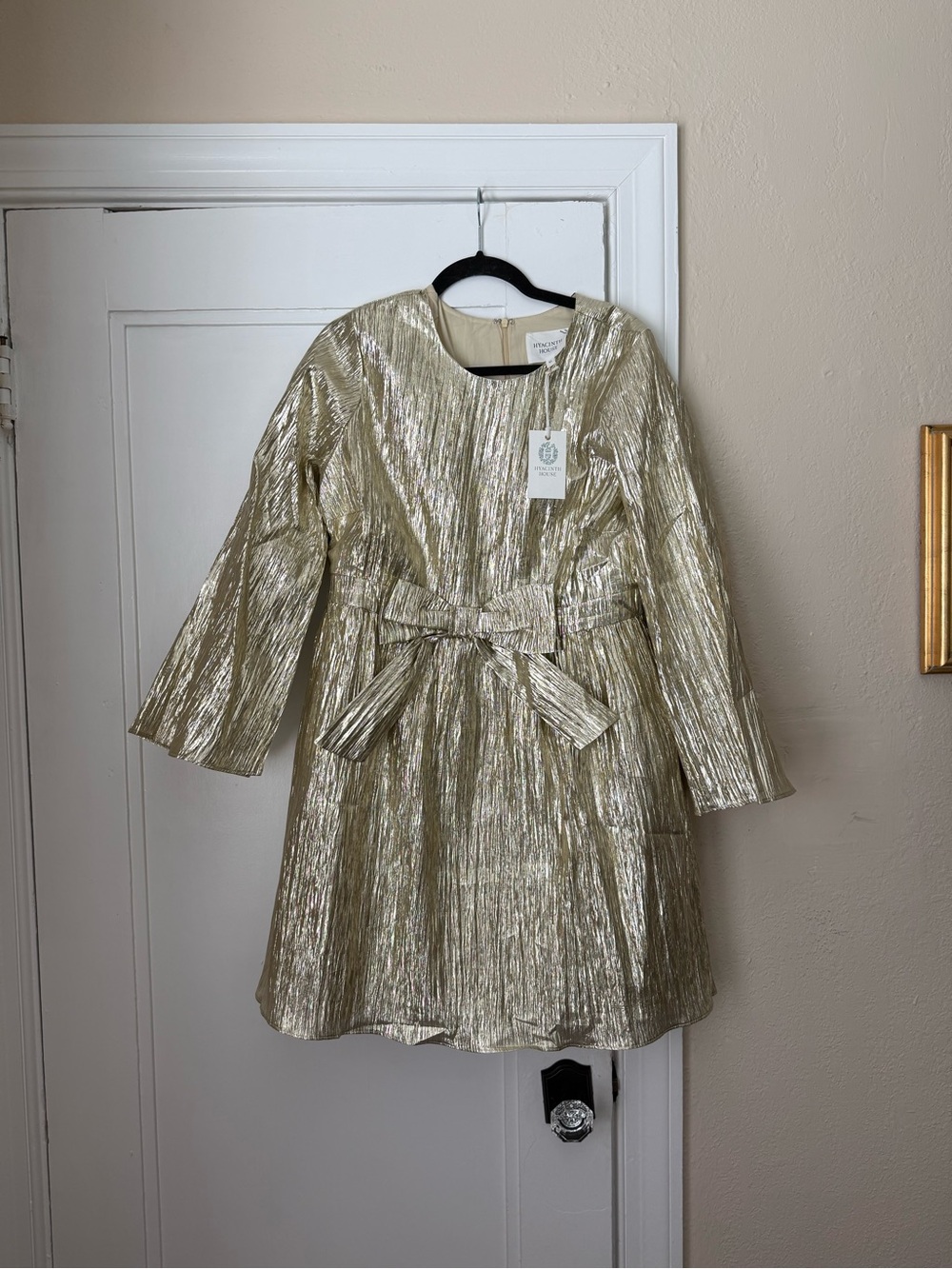 NWT Tuckernuck Hyacinth House Gold Plissé Carol Bow Dress XL